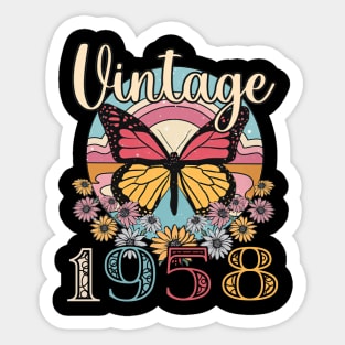 Floral Butterfly Retro Vintage 1958 65th Birthday Sticker